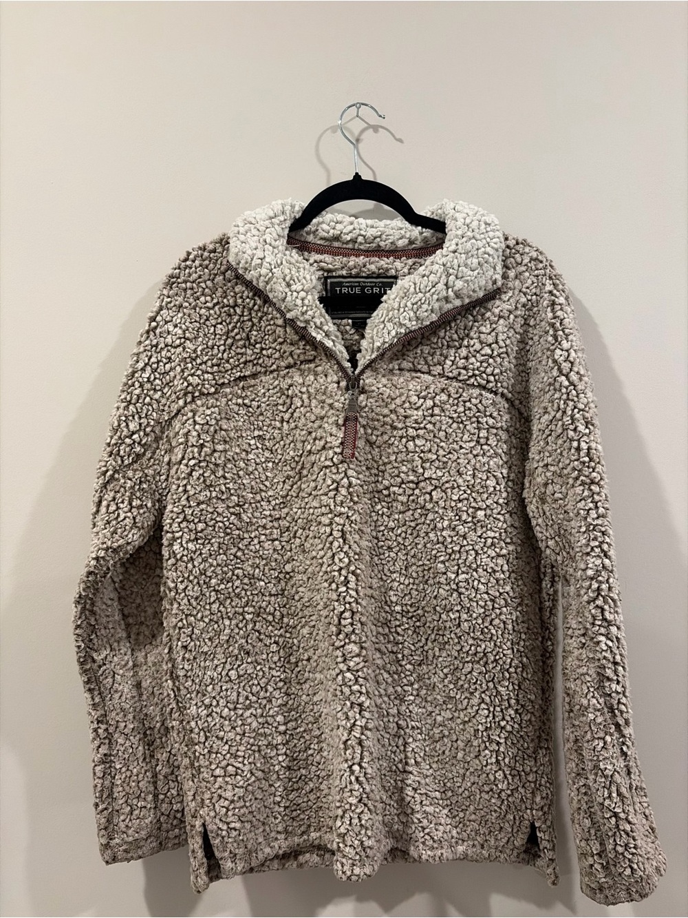 True Grit Cream-Taupe Sherpa Half-Zip Jacket